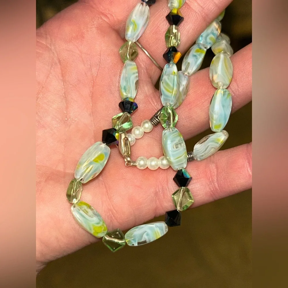 Vintage Swarovski Mint Green Crystal Beaded Choker Necklace Unsigned